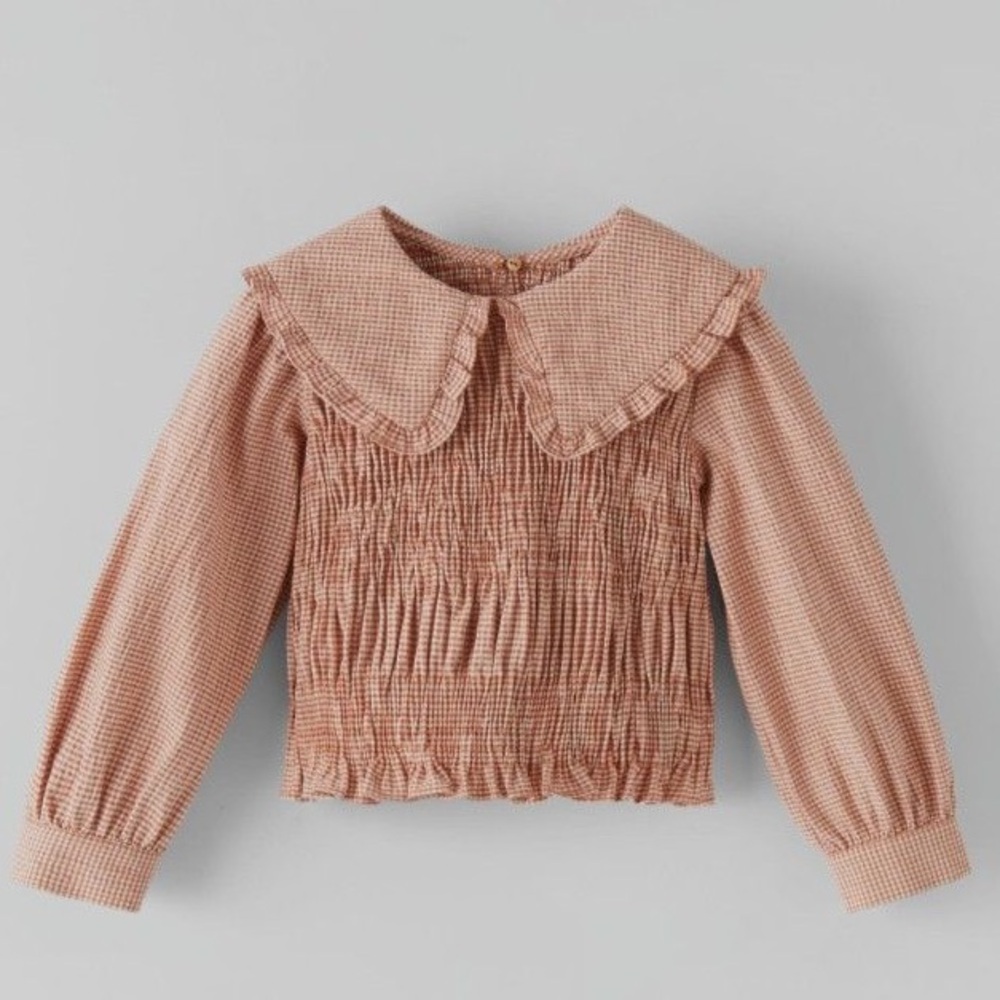 ZARA girls smocked ruffle Collar Top
